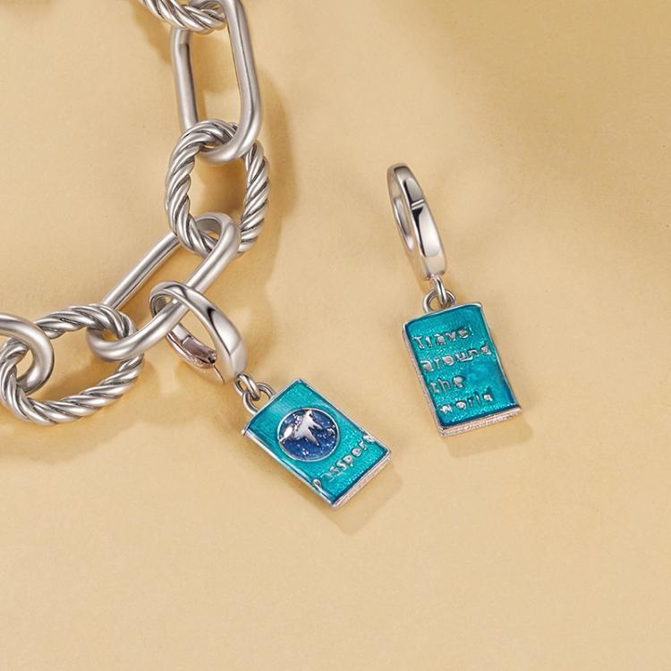 S925 Sterling Silver Travel Passport Pendant Buckle Openable Beads