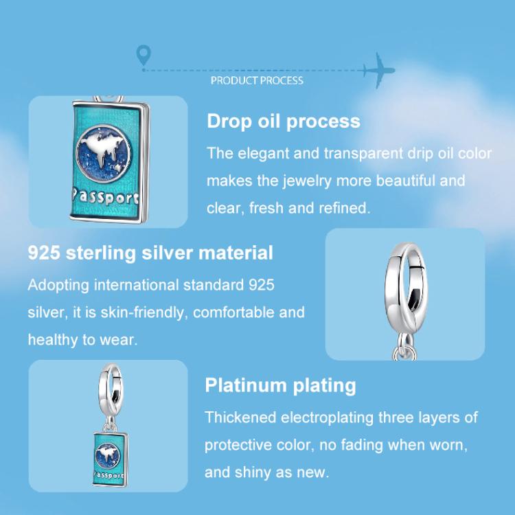 S925 Sterling Silver Travel Passport Pendant Buckle Openable Beads