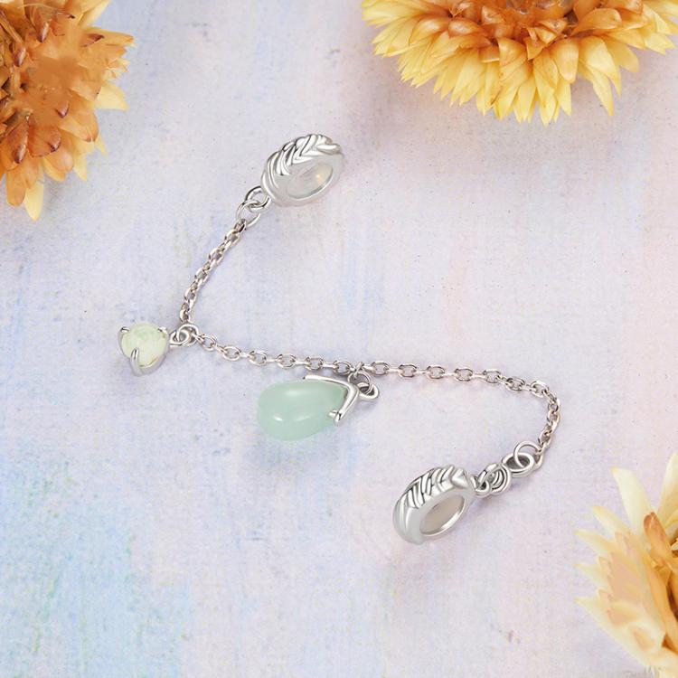 S925 Sterling Silver Water Drop Stone Safety Chain Bracelet Bead Accessories