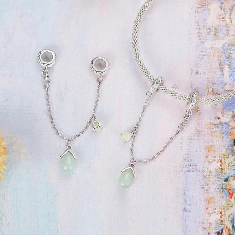 S925 Sterling Silver Water Drop Stone Safety Chain Bracelet Bead Accessories