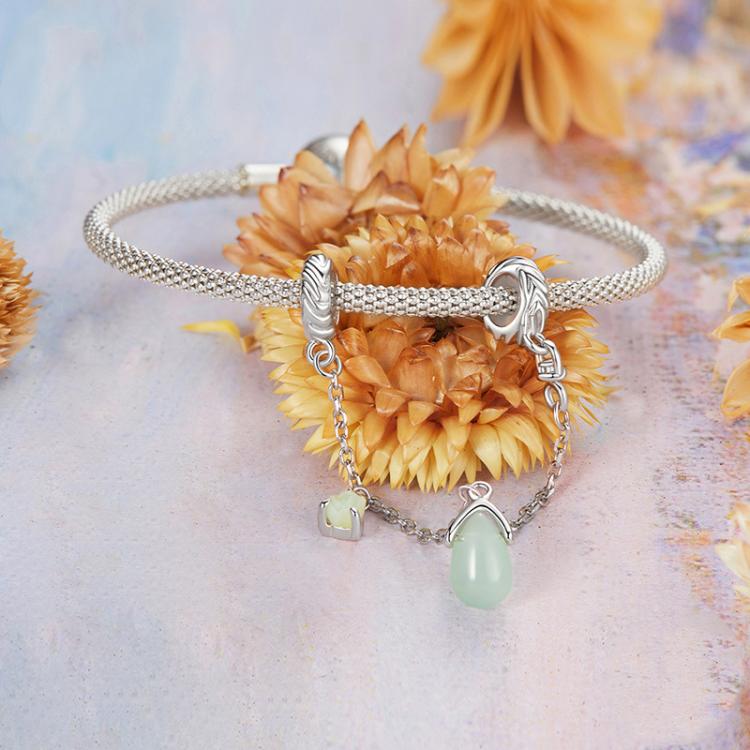 S925 Sterling Silver Water Drop Stone Safety Chain Bracelet Bead Accessories