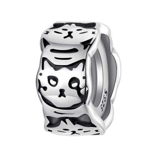 S925 Sterling Silver Platinum-Plated Cute Cat Silicone Spacer Beads Jewelry Beads
