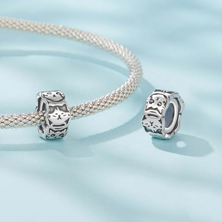 S925 Sterling Silver Platinum-Plated Cute Cat Silicone Spacer Beads Jewelry Beads