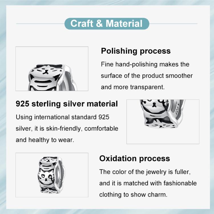S925 Sterling Silver Platinum-Plated Cute Cat Silicone Spacer Beads Jewelry Beads