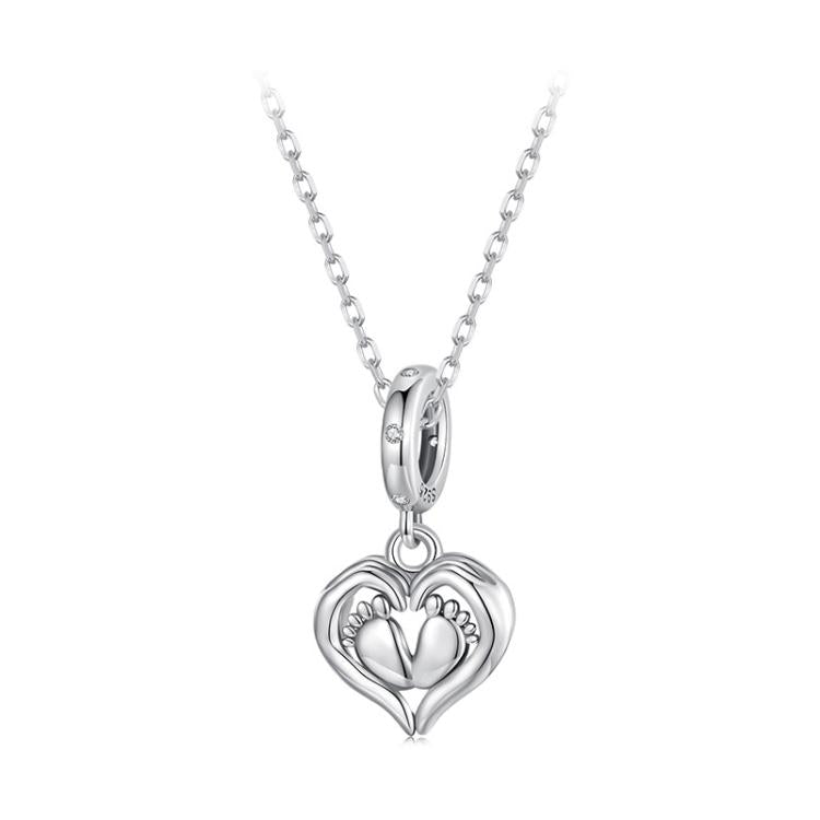 S925 Sterling Silver Heart Footprint Pendant Mother Day Beads
