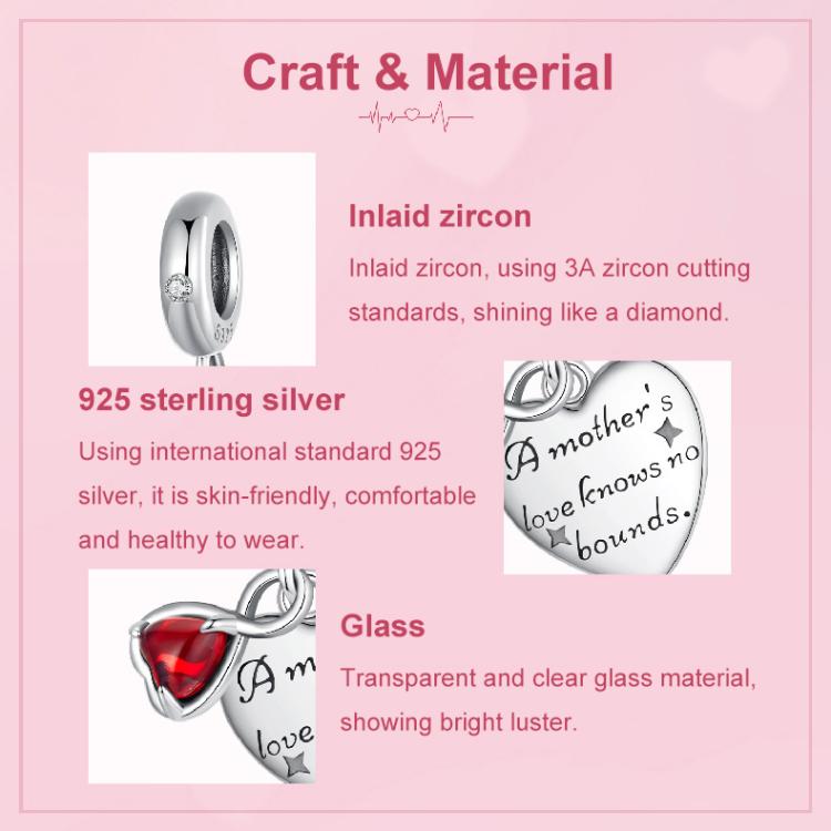 S925 Sterling Silver Love Message Pendant Mother Day Jewelry Beads
