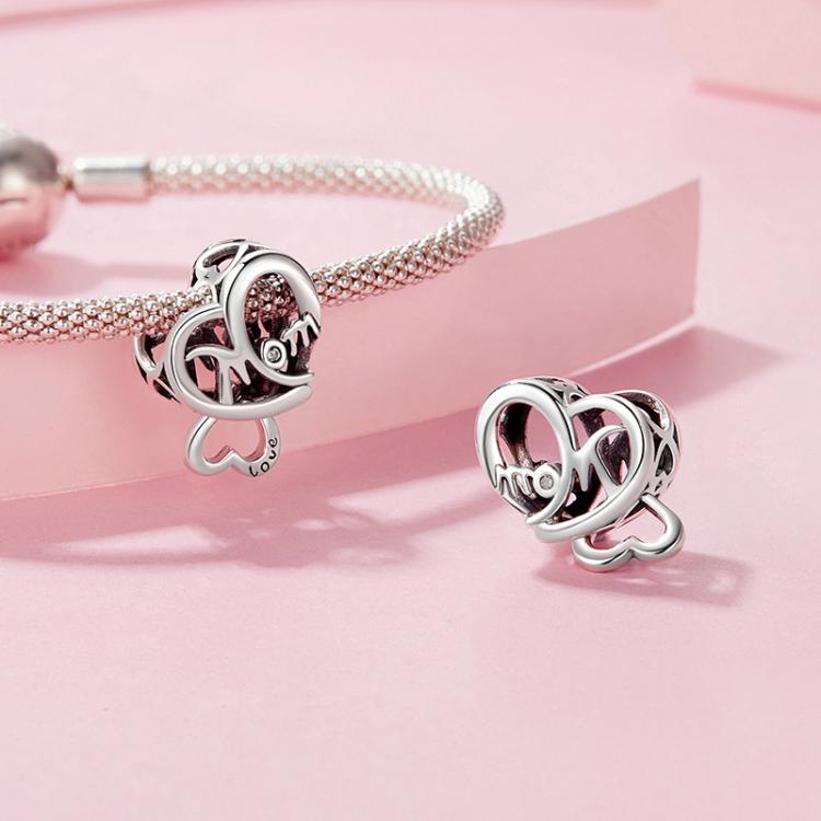 S925 Sterling Silver Mother Day Heart Shape Bracelet Beads
