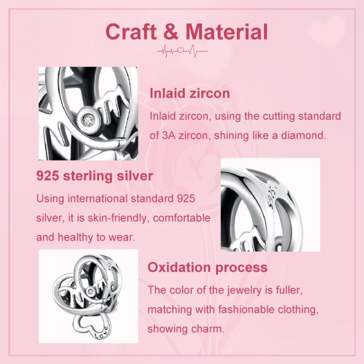 S925 Sterling Silver Mother Day Heart Shape Bracelet Beads