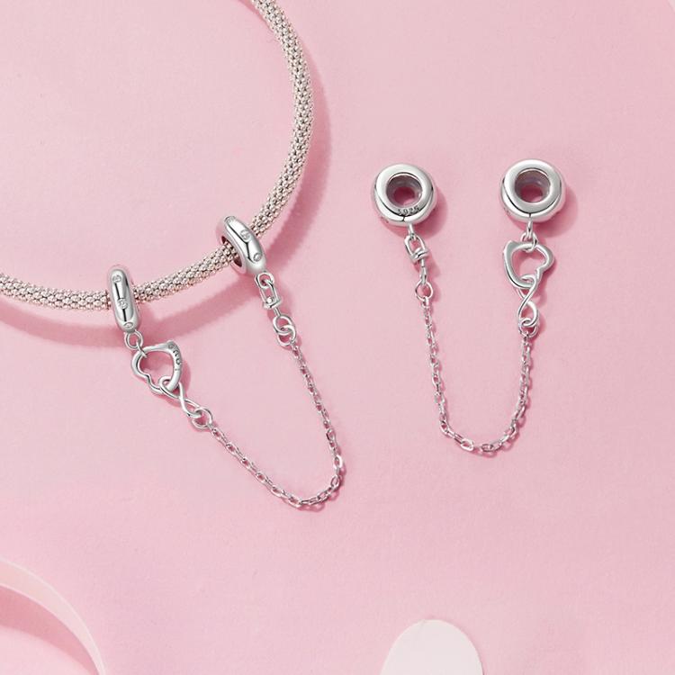 S925 Sterling Silver Love Safety Chain Bracelet Heart-shaped Accessories