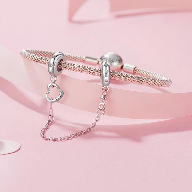 S925 Sterling Silver Love Safety Chain Bracelet Heart-shaped Accessories