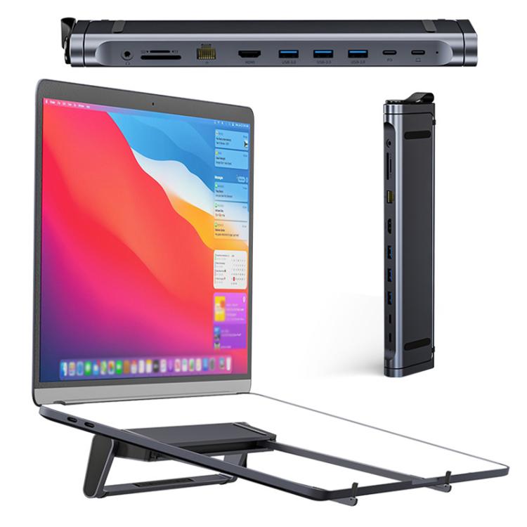 9 In 1 Hub Computer Stand Aluminum Alloy Folding PD Fast Charging With LAN Docking Station Laptop Bracket