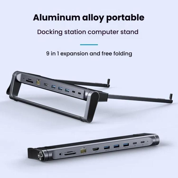 9 In 1 Hub Computer Stand Aluminum Alloy Folding PD Fast Charging With LAN Docking Station Laptop Bracket