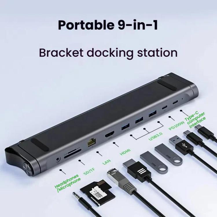 9 In 1 Hub Computer Stand Aluminum Alloy Folding PD Fast Charging With LAN Docking Station Laptop Bracket