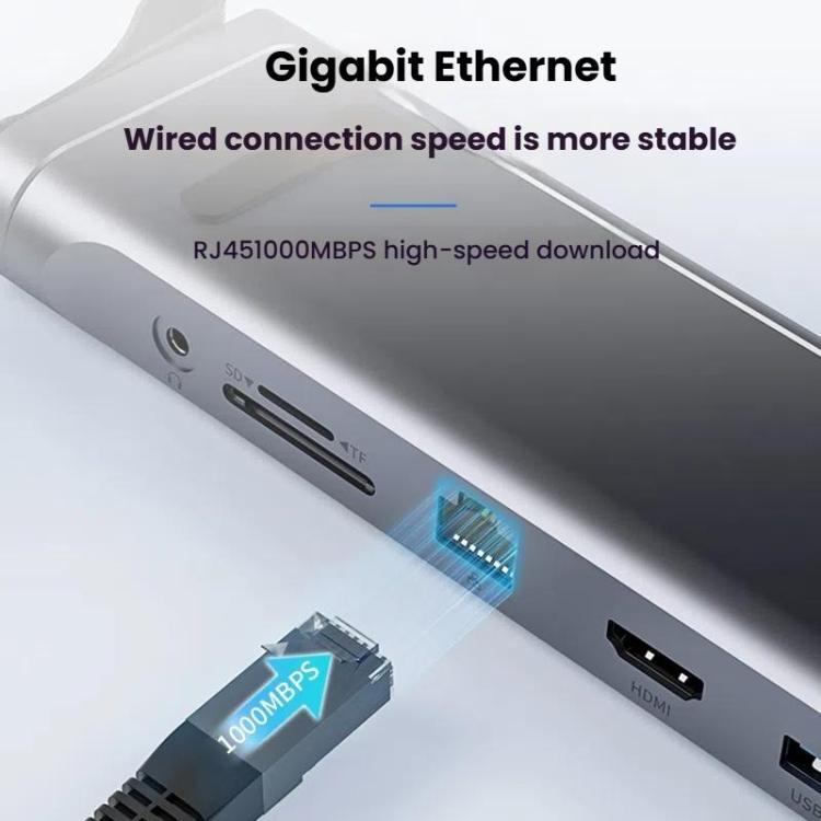 9 In 1 Hub Computer Stand Aluminum Alloy Folding PD Fast Charging With LAN Docking Station Laptop Bracket