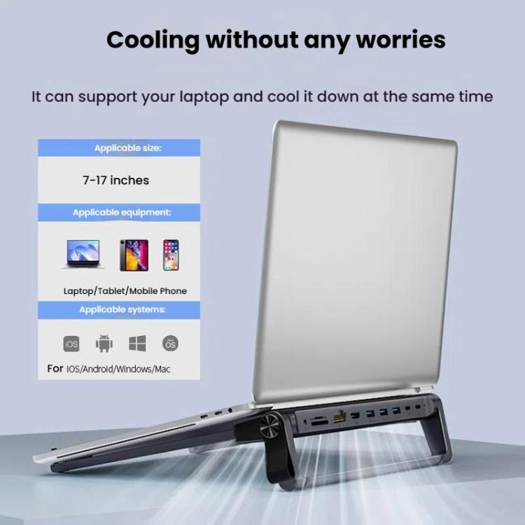 9 In 1 Hub Computer Stand Aluminum Alloy Folding PD Fast Charging With LAN Docking Station Laptop Bracket