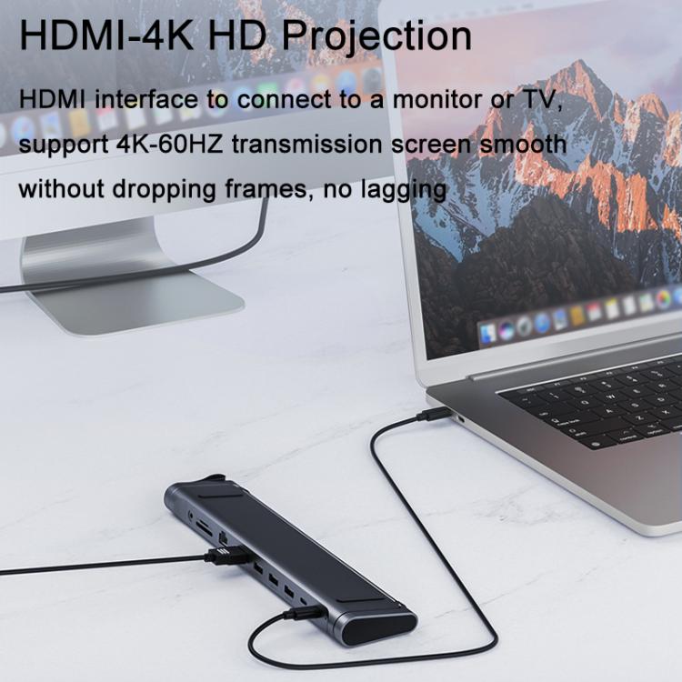 9 In 1 Hub Computer Stand Aluminum Alloy Folding PD Fast Charging With LAN Docking Station Laptop Bracket