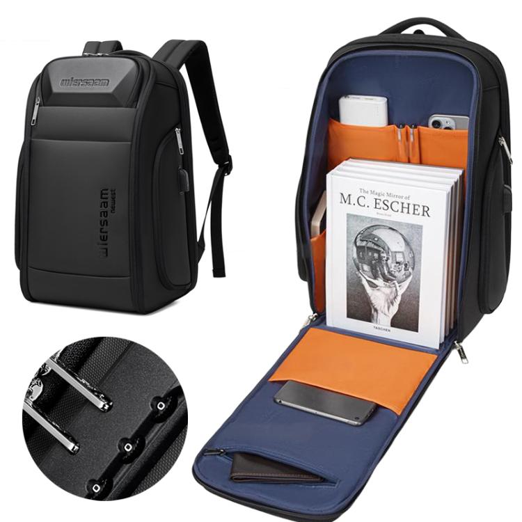 Wiersaam Men Waterproof Anti-Theft Business Backpack Travel Laptop Bag With USB Charging Port & Password Lock, Large, Middle, Small