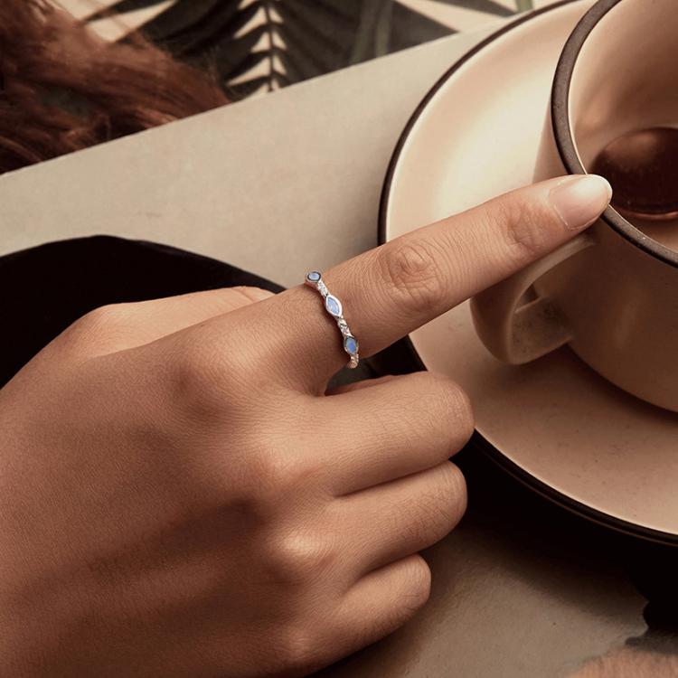 S925 Sterling Silver Platinum-Plated Zircon Nano Opal Ring