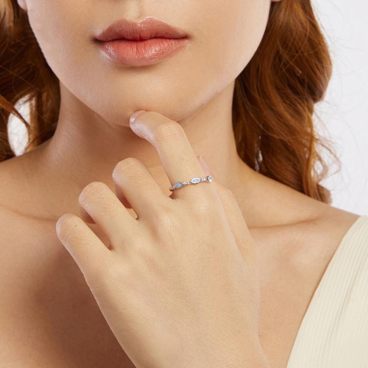 S925 Sterling Silver Platinum-Plated Zircon Nano Opal Ring