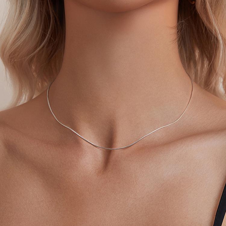 S925 Sterling Silver Platinum-Plated Snake Bone Basic Necklace