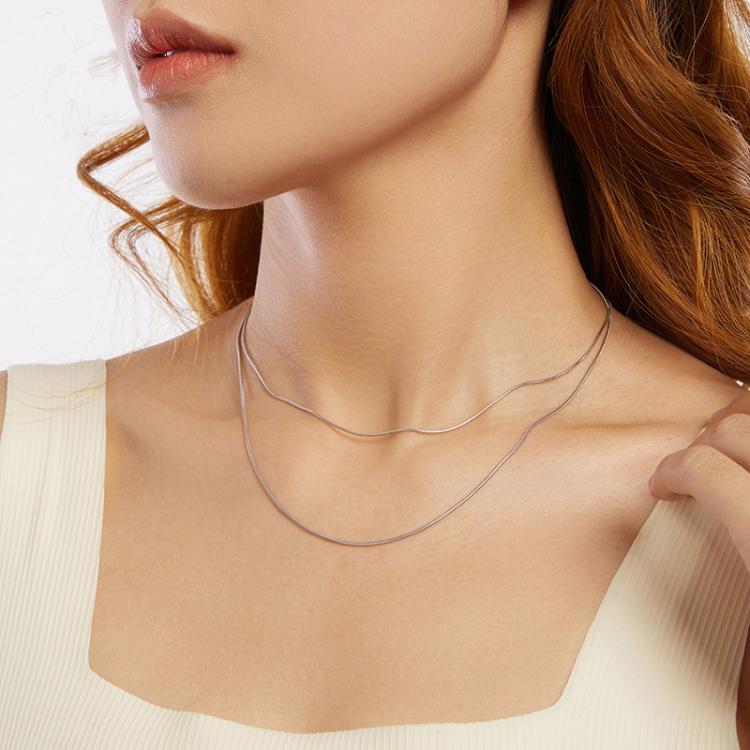 S925 Sterling Silver Platinum-Plated Snake Bone Basic Necklace