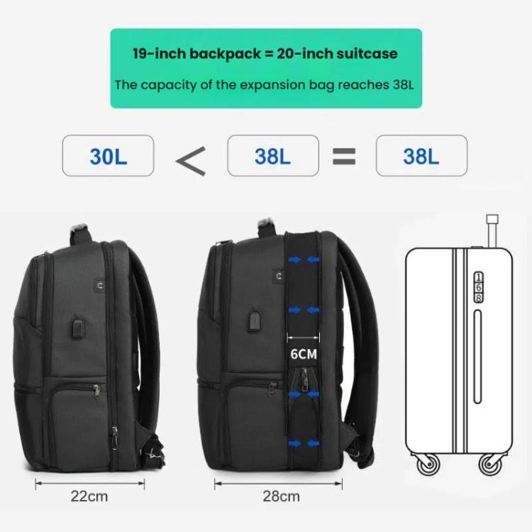 Men Anti-Theft Laptop Backpack with USB Charging Port, Headphone Hole & Comfort Shoulder Straps for Travel, Work Commute