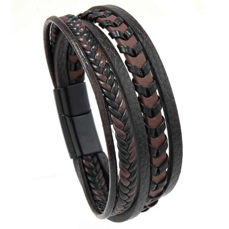 Stylish Minimalist Handmade Braided Leather Bracelet for Men with Magnetic Clasp Closure