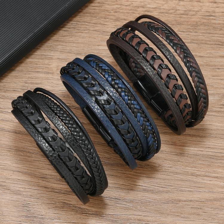 Stylish Minimalist Handmade Braided Leather Bracelet for Men with Magnetic Clasp Closure