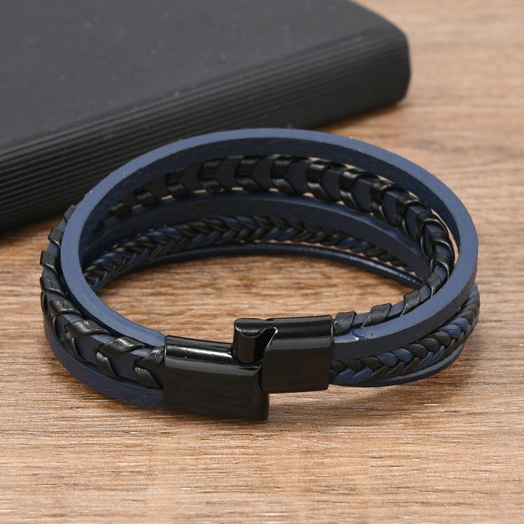 Stylish Minimalist Handmade Braided Leather Bracelet for Men with Magnetic Clasp Closure
