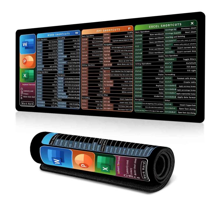 Keyboard Shortcut Desk Mat Mouse Pad Non-Slip Office Desk Pad With Computer Commands, 300x600x2mm, 300x600x3mm, 300x700x2mm, 300x700x3mm, 300x800x2mm, 300x800x3mm, 400x800x2mm, 400x800x3mm, 400x900x2mm, 400x900x3mm