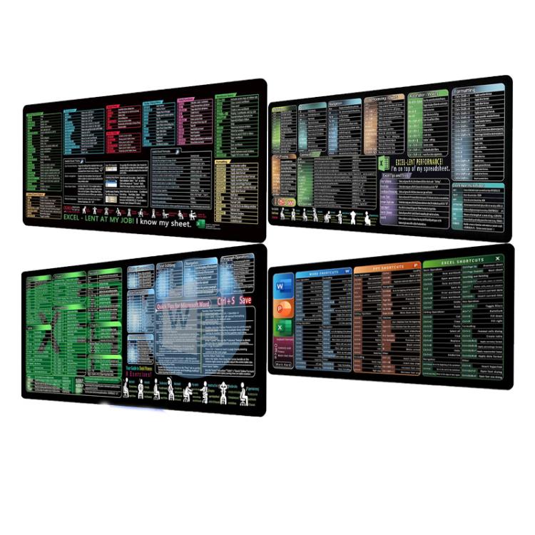 Keyboard Shortcut Desk Mat Mouse Pad Non-Slip Office Desk Pad With Computer Commands, 300x600x2mm, 300x600x3mm, 300x700x2mm, 300x700x3mm, 300x800x2mm, 300x800x3mm, 400x800x2mm, 400x800x3mm, 400x900x2mm, 400x900x3mm