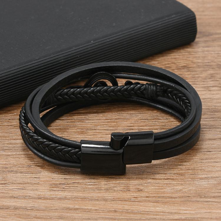 Men Braided Leather Bracelet with Musical Note Design, Magnetic Clasp Multi-Layer Wristband for Casual & Style