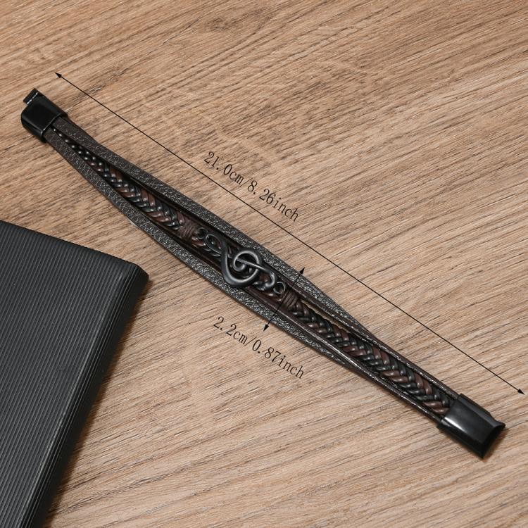 Men Braided Leather Bracelet with Musical Note Design, Magnetic Clasp Multi-Layer Wristband for Casual & Style