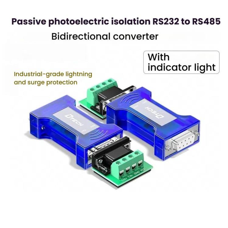 DTECH RS232 To RS485 Bi-Directional Converter With Surge & Transient Protection - Opto-Isolated Passive Interface