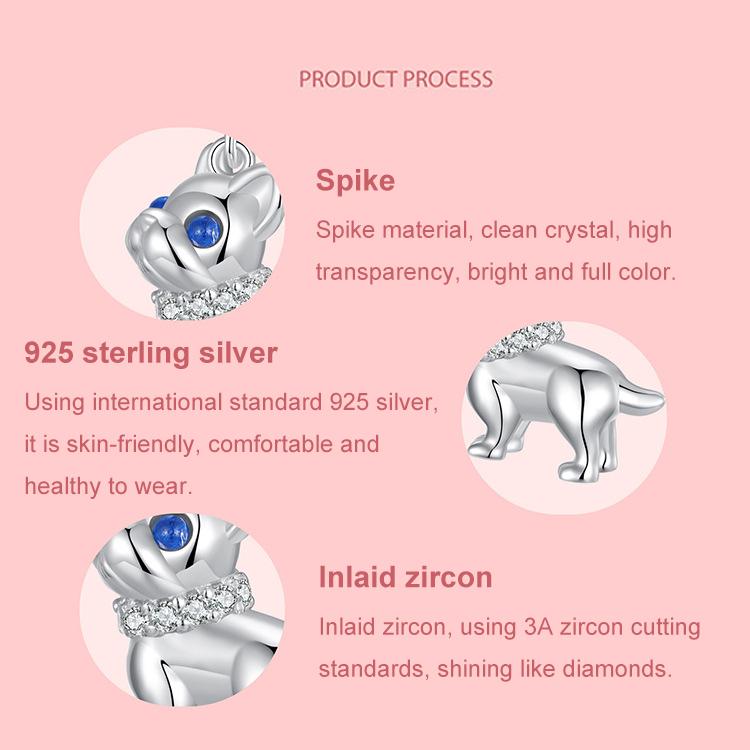 S925 Sterling Silver Cute French Bulldog Pendant Bracelet Beads