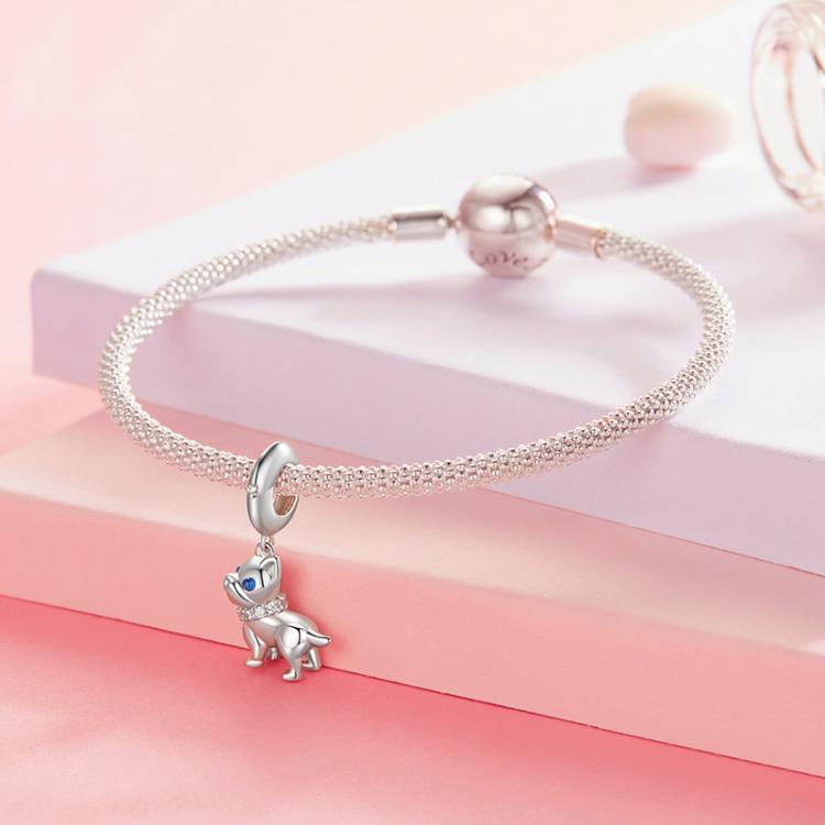 S925 Sterling Silver Cute French Bulldog Pendant Bracelet Beads