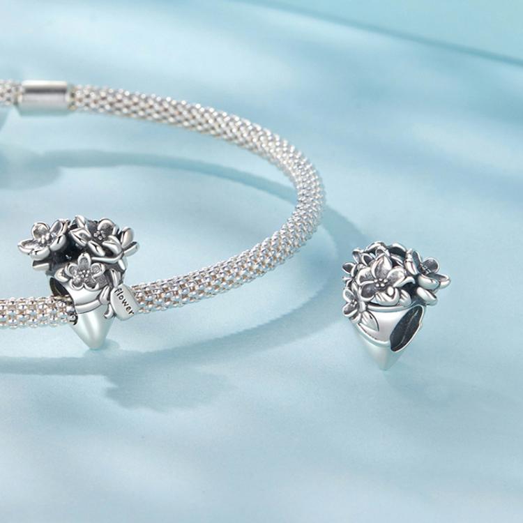 S925 Sterling Silver Oxidized Bouquet Bracelet Beads