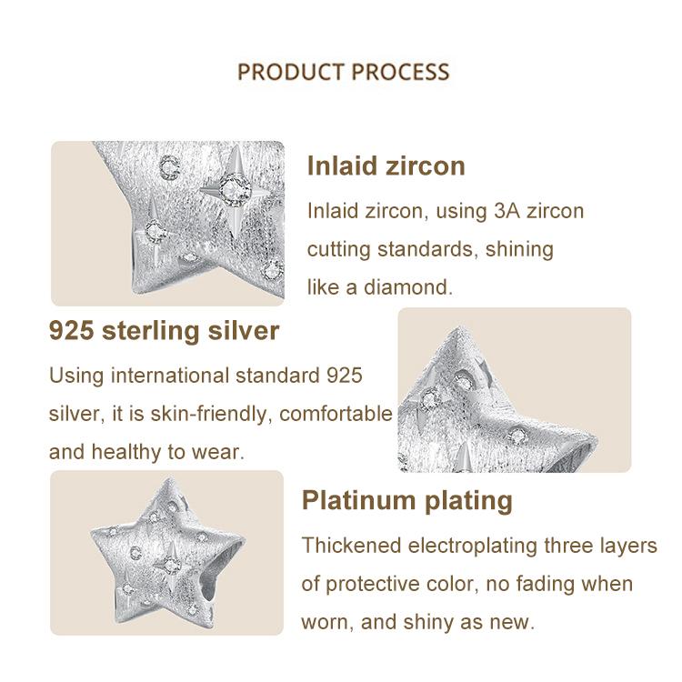 S925 Sterling Silver Platinum-Plated Five-Pointed Star Beads