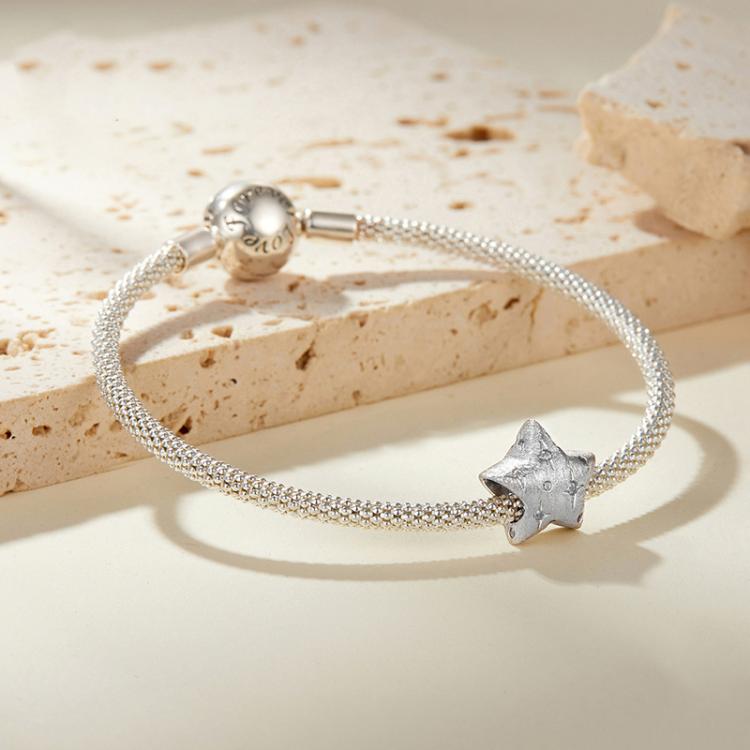 S925 Sterling Silver Platinum-Plated Five-Pointed Star Beads