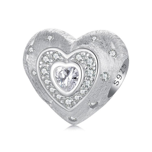 S925 Sterling Silver Platinum-Plated Shining Heart Beads
