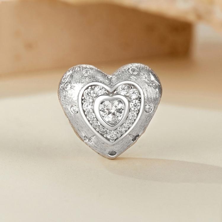 S925 Sterling Silver Platinum-Plated Shining Heart Beads