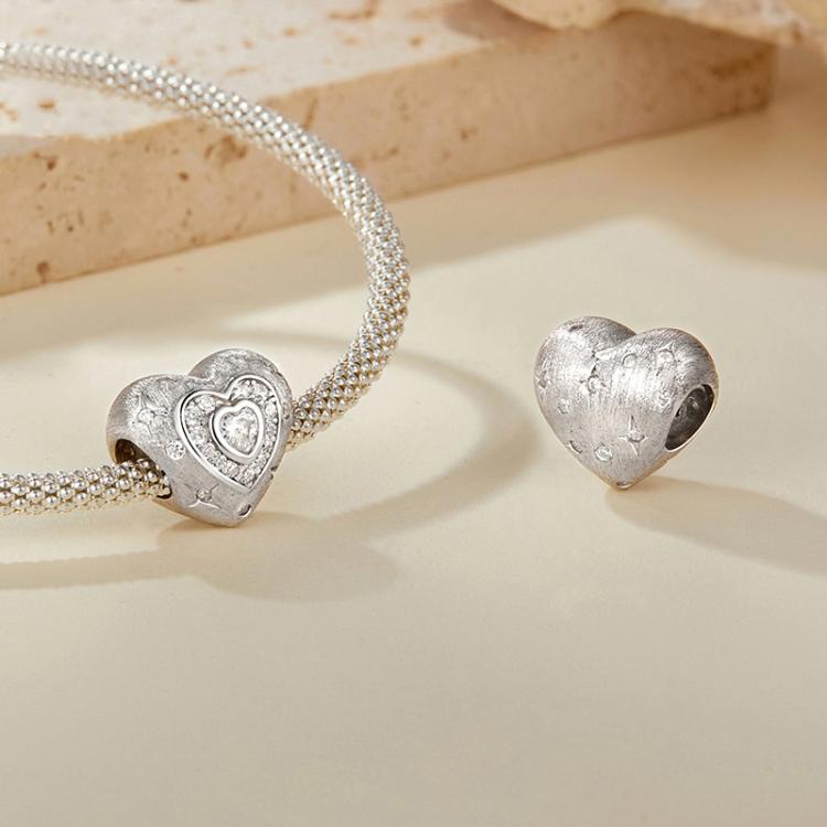 S925 Sterling Silver Platinum-Plated Shining Heart Beads