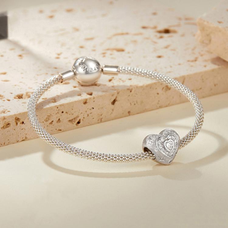 S925 Sterling Silver Platinum-Plated Shining Heart Beads