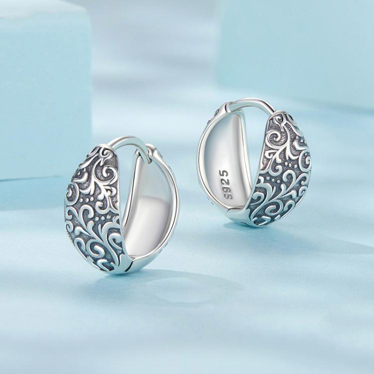 S925 Sterling Silver Oxidized Pattern Earrings