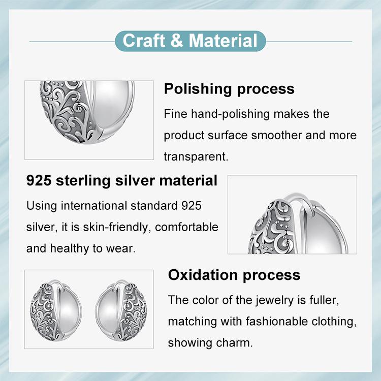 S925 Sterling Silver Oxidized Pattern Earrings