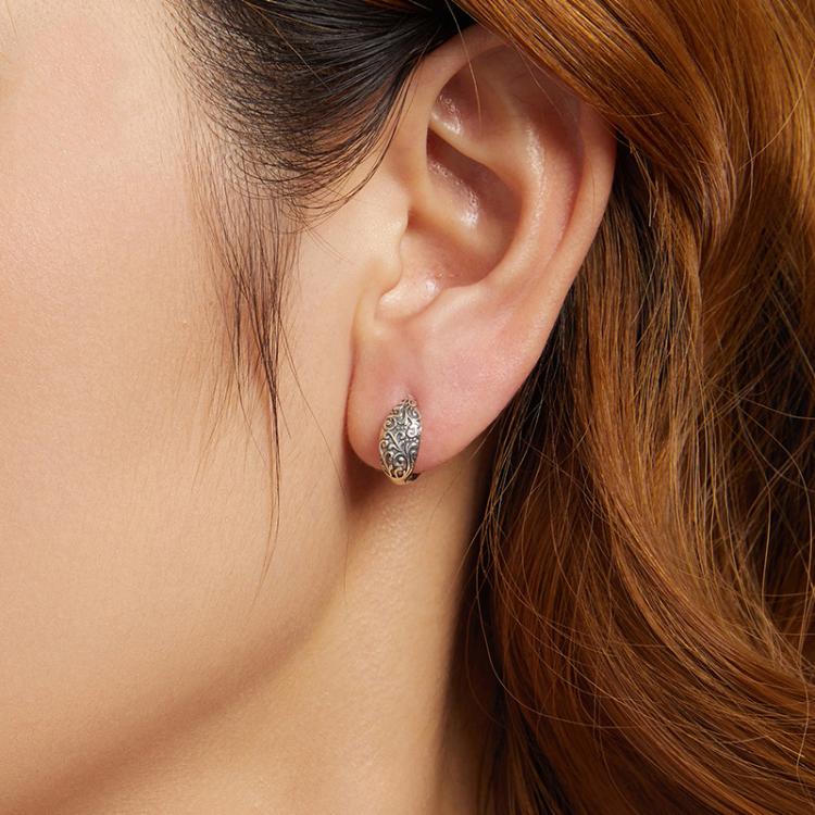S925 Sterling Silver Oxidized Pattern Earrings