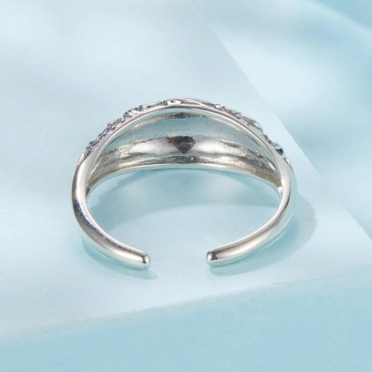 S925 Sterling Silver Oxidized Retro Pattern Open Adjustable Ring