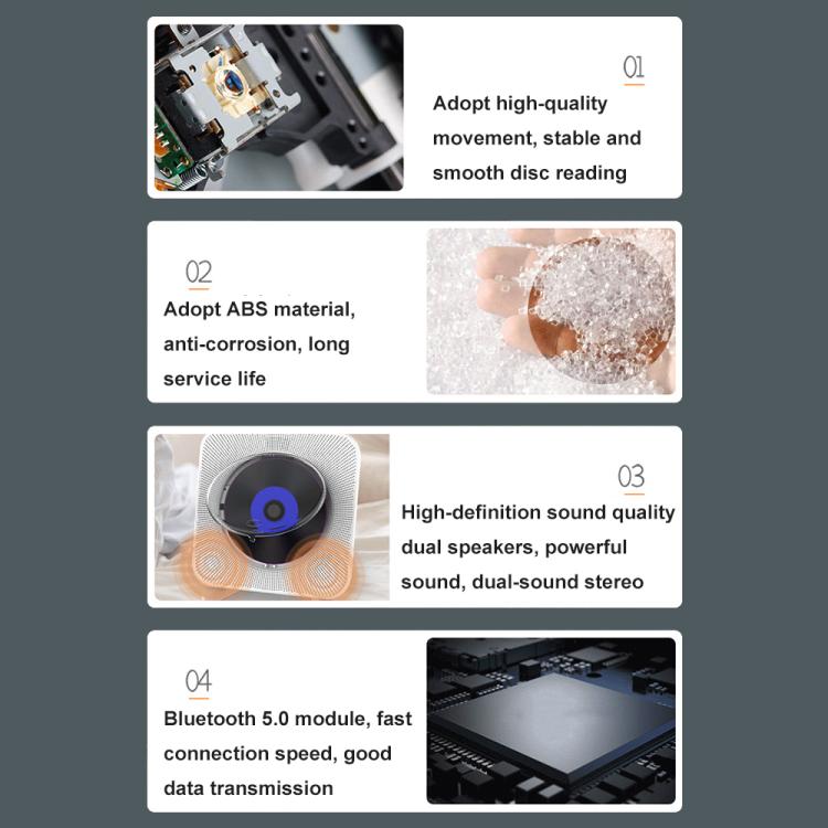 Kecag KC-807 Wall-mounted Home Retro Bluetooth CD Player, EU Plug, US Plug, UK Plug, AU Plug