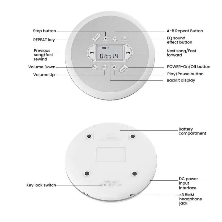 Kecag Mini Portable CD Player Walkman Study and Repeat Retro MP3 Music CD Player, KC-707