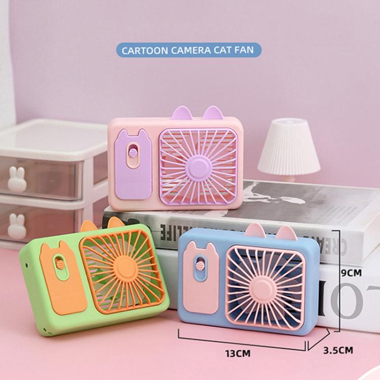 Cute Cartoon Kitten Camera Handheld Large Wind Rechargeable Fan With Stand Desktop Fan